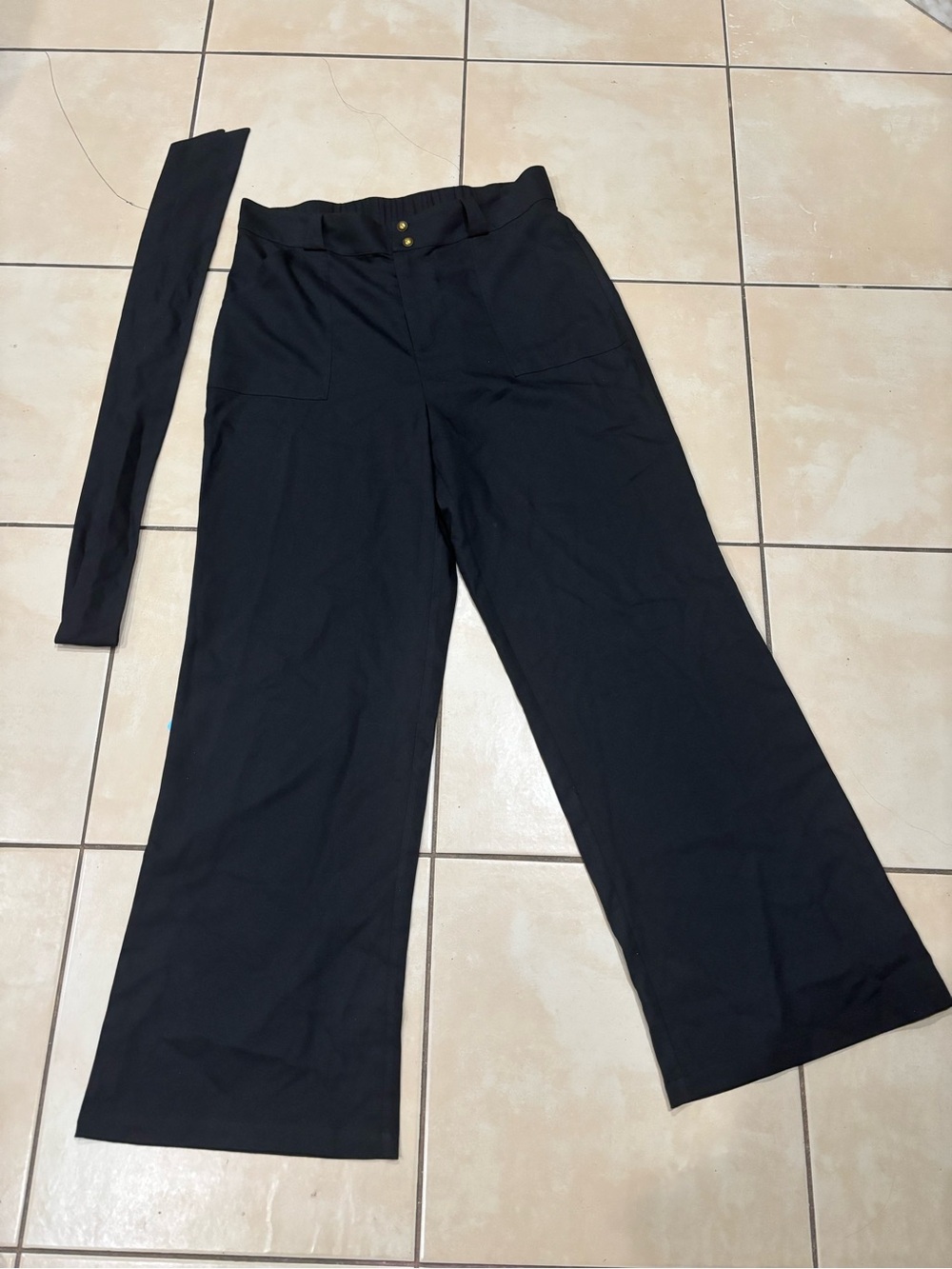 Unique Vintage Black Wide-Leg High-Waist Pants with Removable Belt